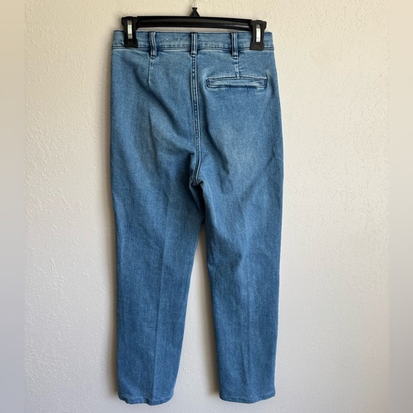 J.McLaughlin Mid Blue Denim Pin Stripe Faux Split Hem Straight Leg Jean Womens 0 - Picture 5 of 6